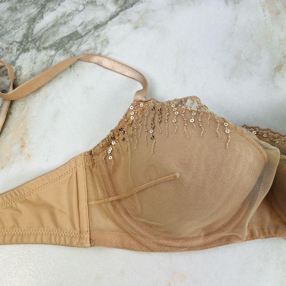 Soma 79984 Tan/Nude Lace Sequin Mesh Overlay Lightly Lined Bra,  32C - Picture 9 of 16